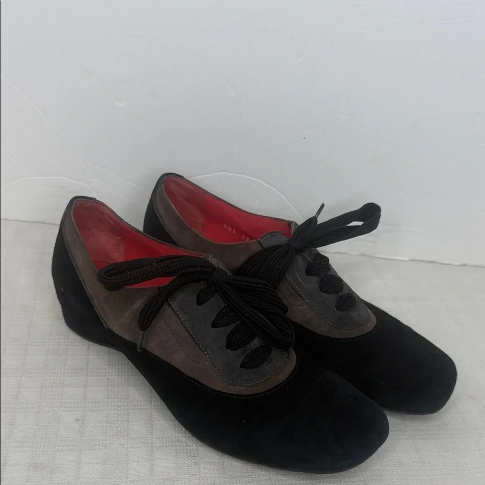 PAS DE ROUGE "Tata" Women’s Tie Suede Wedge Shoes, - Picture 1 of 8
